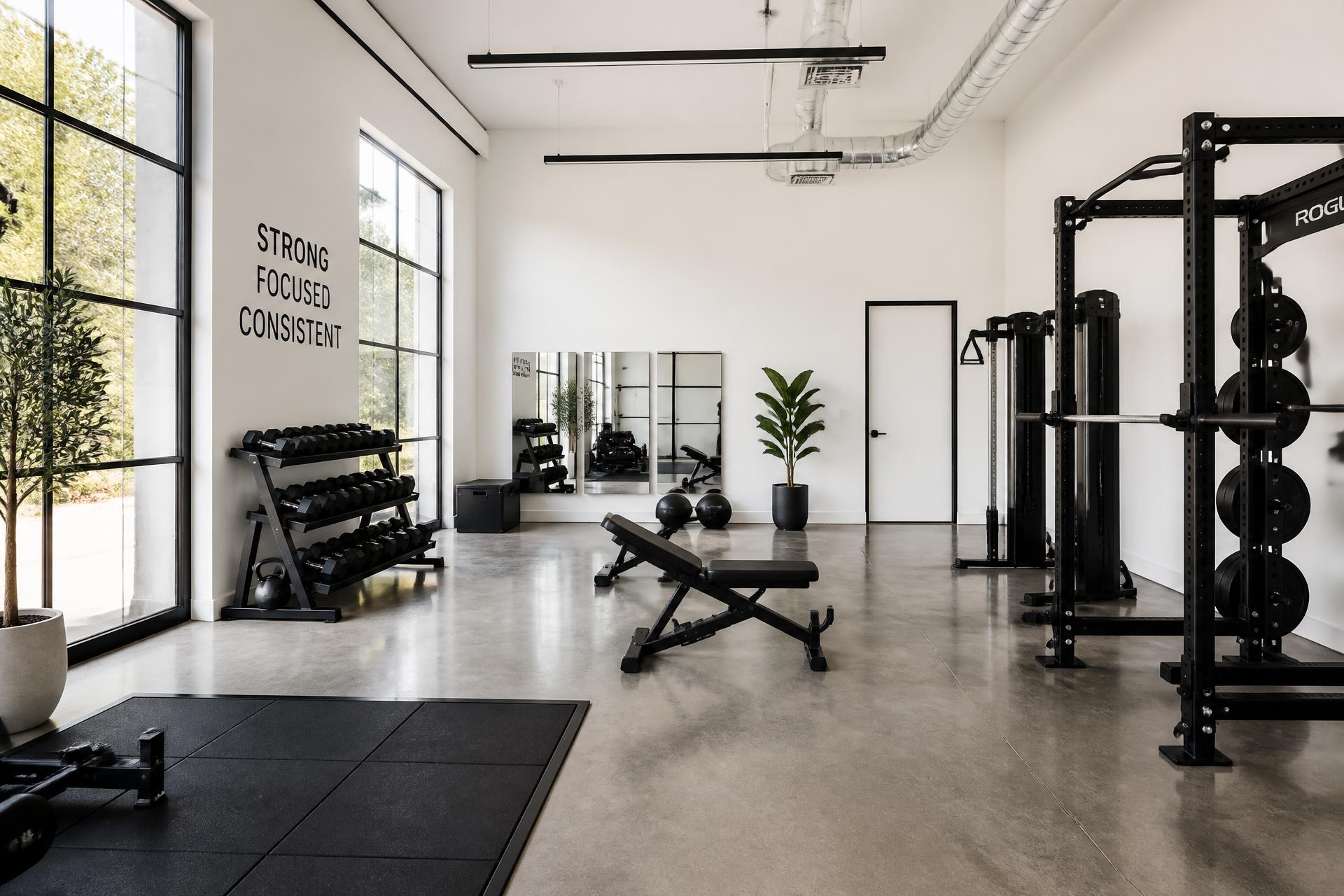 Interior of Studio Social, a bright private fitness content studio